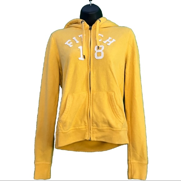 Abercrombie & Fitch Yellow Zip Up Hoodie (Large) - Picture 2 of 6